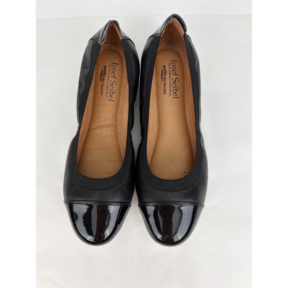 NEW Josef Seibel Ballet Flats 38 Black Patent Cap Toe Leather Comfort Classic
